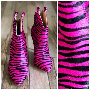 Jessica Simpson Pixillez Western Stiletto Calf Hair Booties, Pink Zebra sz. 6